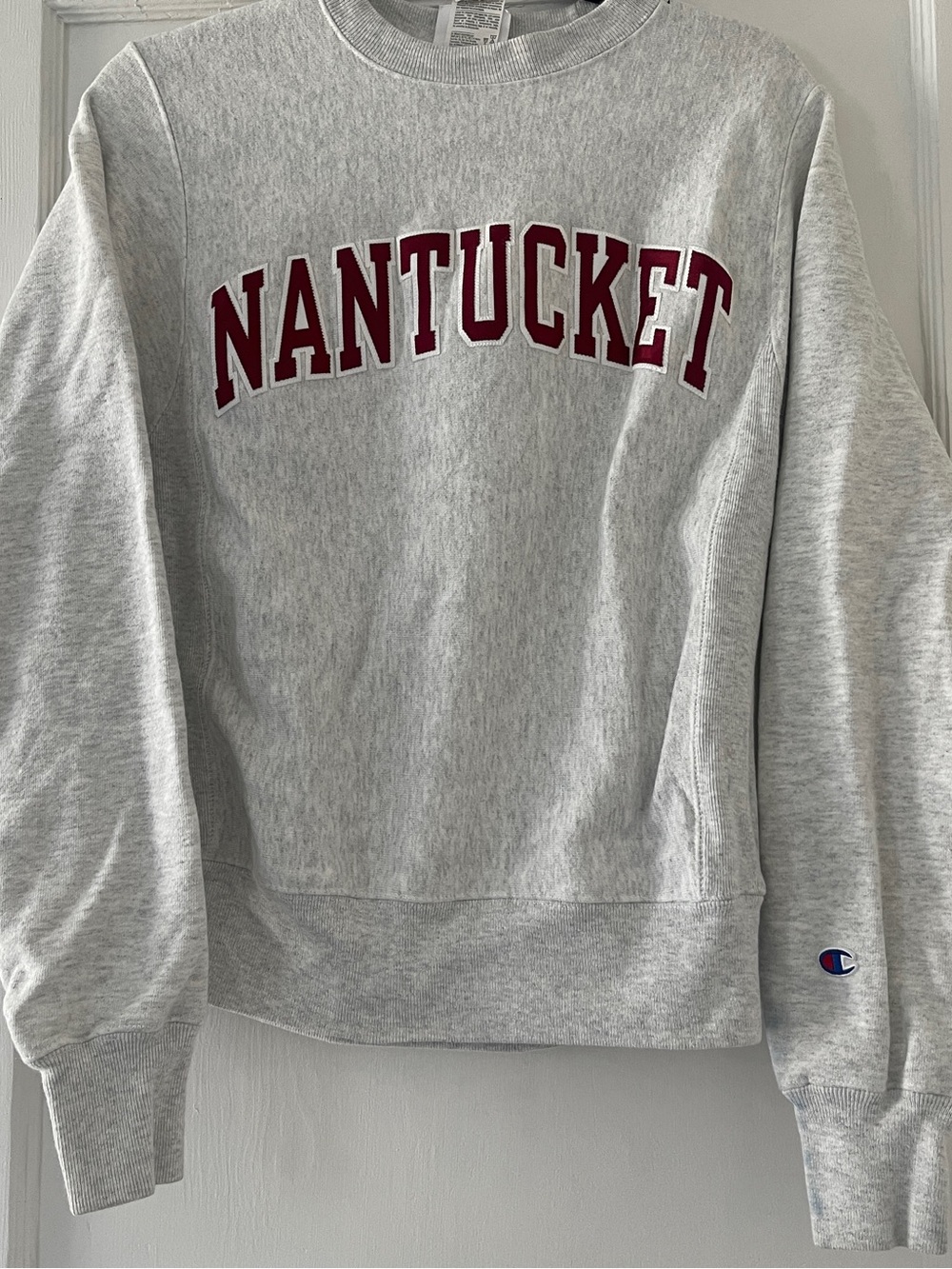 Champion Gray Crewneck Sweatshirt with Maroon Nantucket Applique